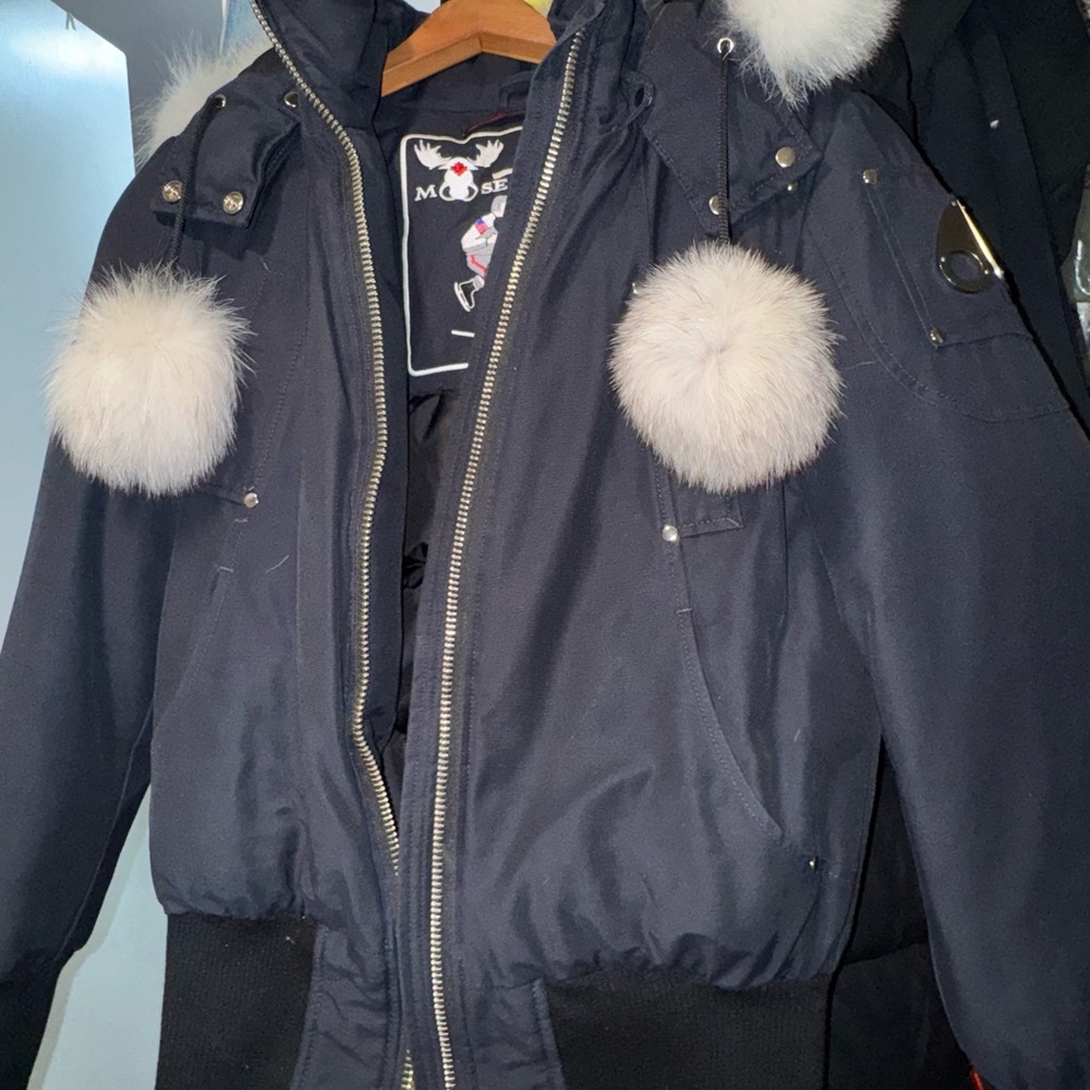 Moose Knuckles Dark Jacket with Cream Fur Accents